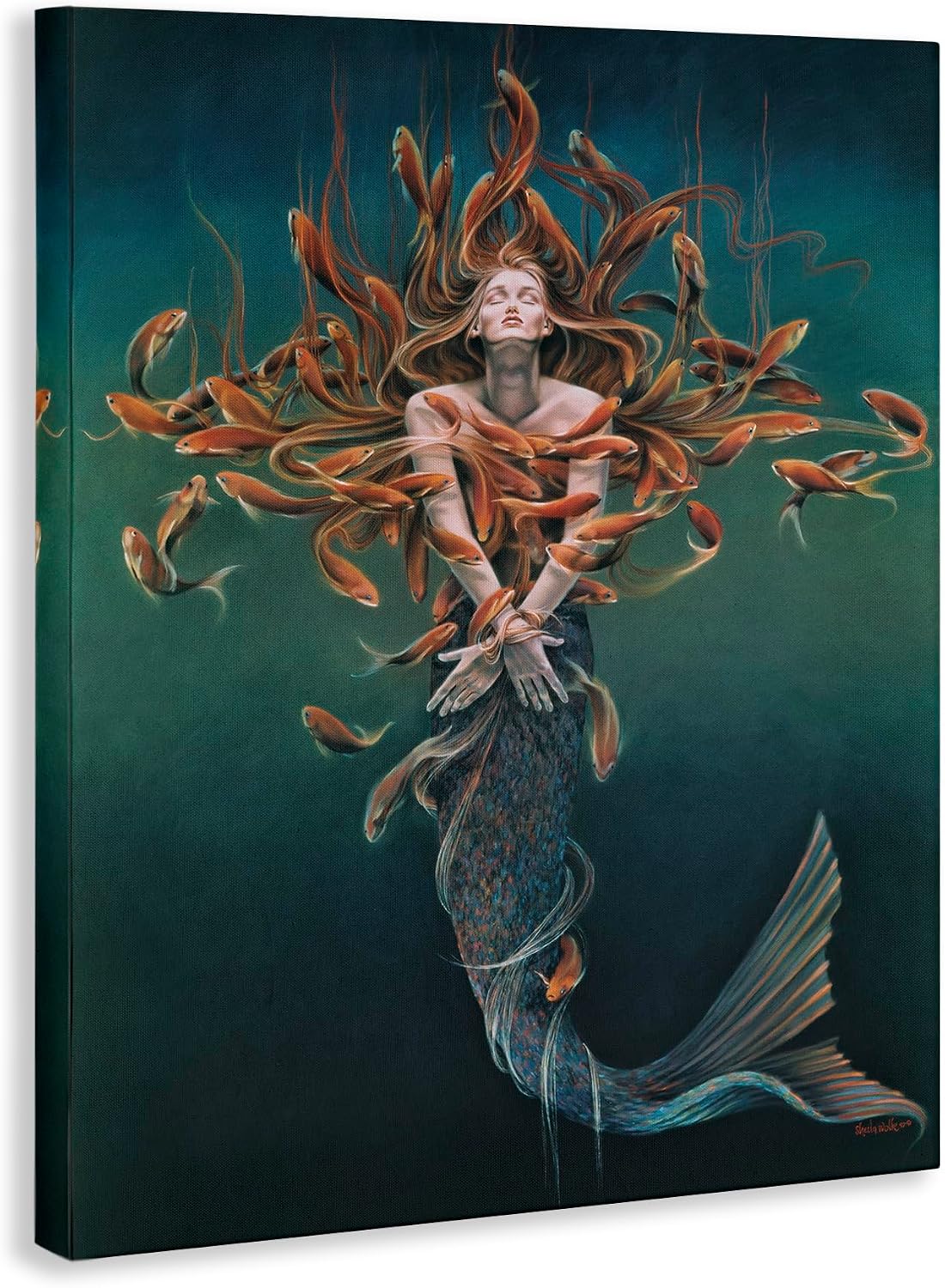 Stupell Industries 'Mermaid Fish Swirling Painting', Canvas Art, 36 x 48 Inches, Easy to Hang and Sturdy, Made in USA, by Sheila Wolk