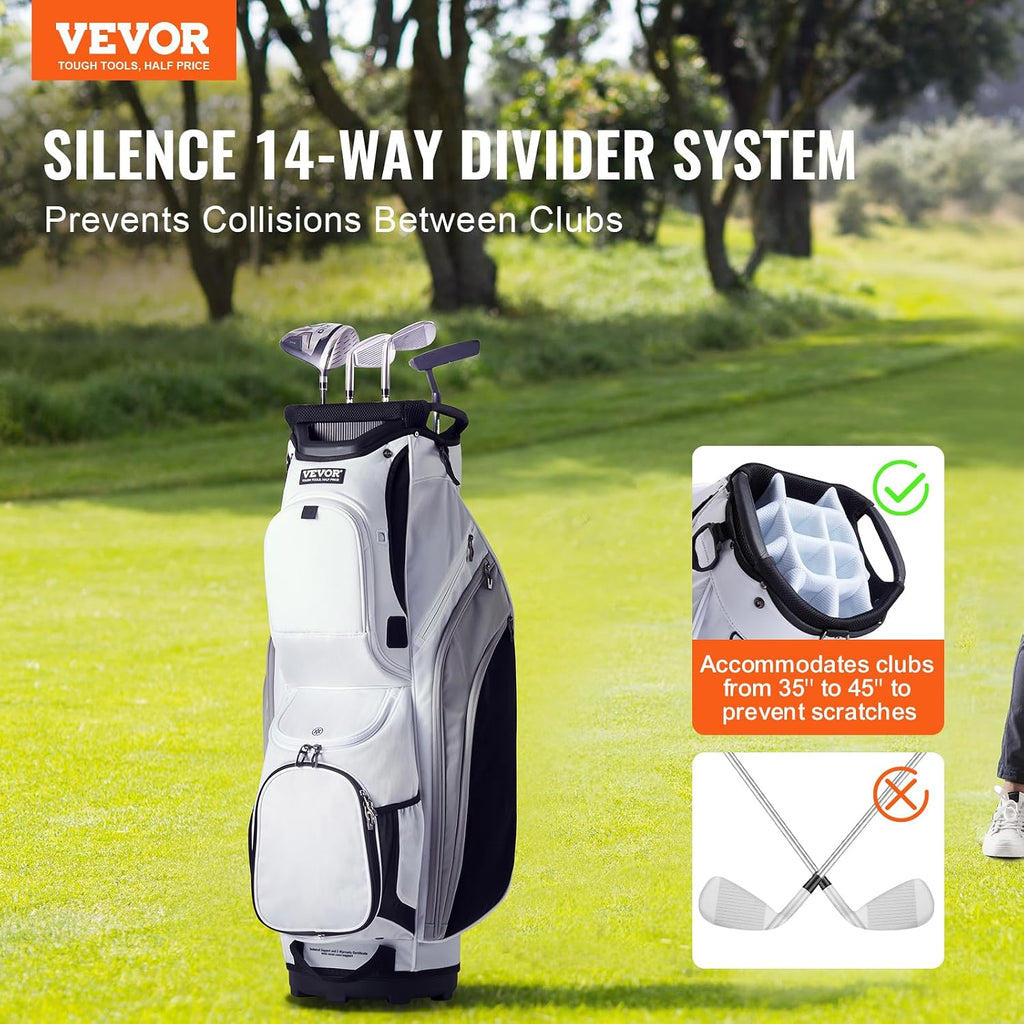 VEVOR Golf Cart Bag with 14 Way Organizer Divider Top, Premium Cart Bag with Stand, Durable Golf Bags with Handles & Dust Cover & Detachable Dual Strap for Men & Women