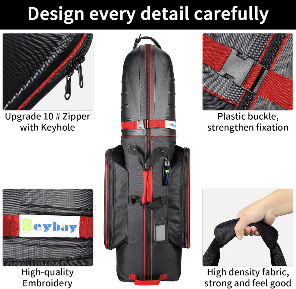 Golf Travel Bags for Airlines with Reinforced Wheels and Hard Case Top, Lightweight and Easy to Maneuver, Excellent Zipper Protect Your Clubs Red