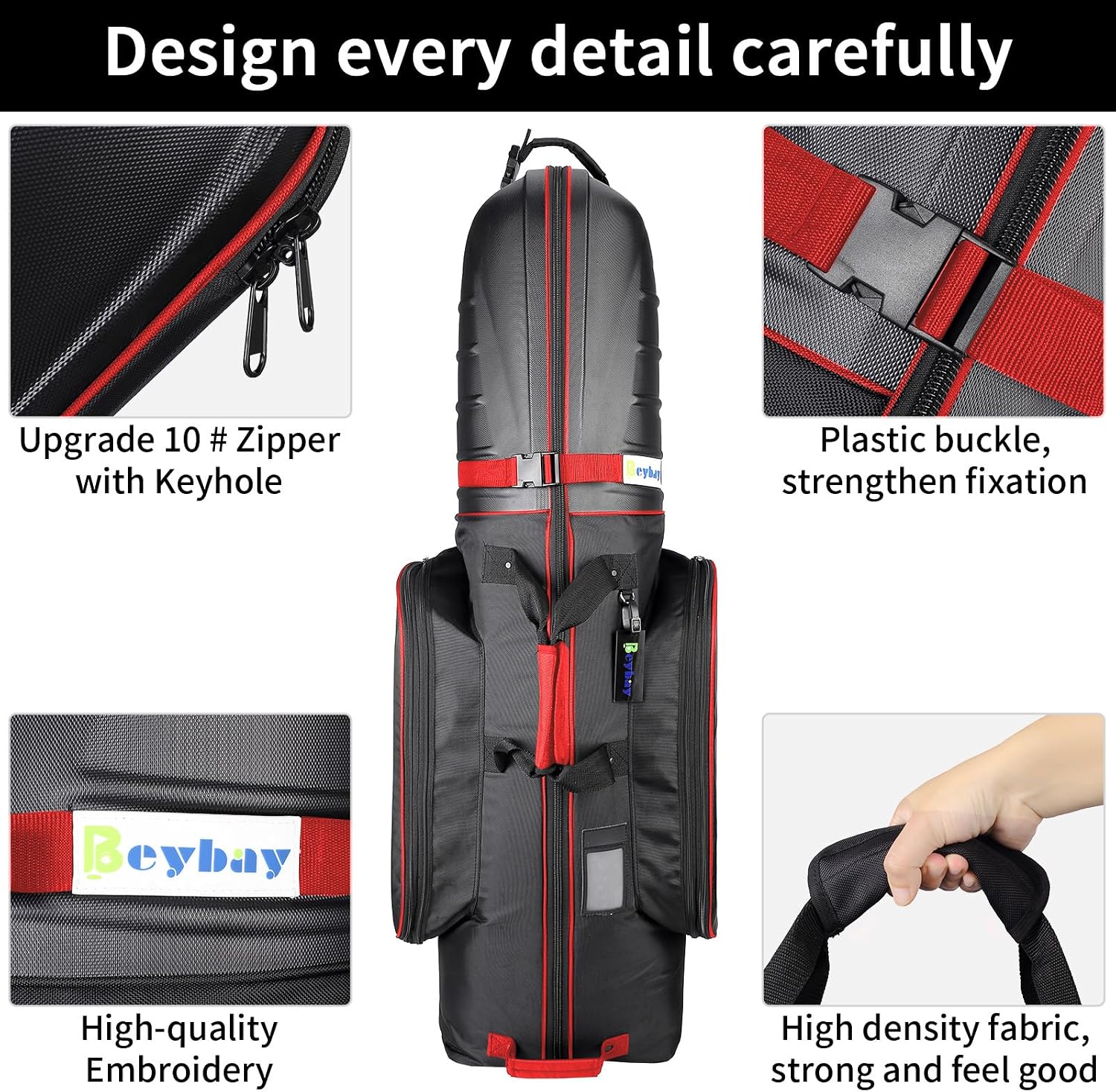 Golf Travel Bags for Airlines with Reinforced Wheels and Hard Case Top, Lightweight and Easy to Maneuver, Excellent Zipper Protect Your Clubs Red