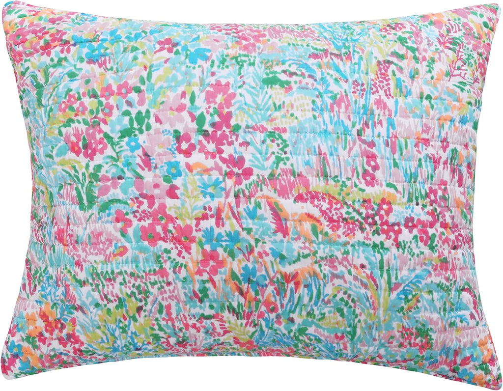 Levtex Home - Karolynna Quilt Set - King/Cal King Quilt + Two King Pillow Shams - Floral in Teal Salmon Green Wild Berry - Quilt Size (106x92in.) and Pillow Sham Size (36x20in.) - Reversible - Cotton