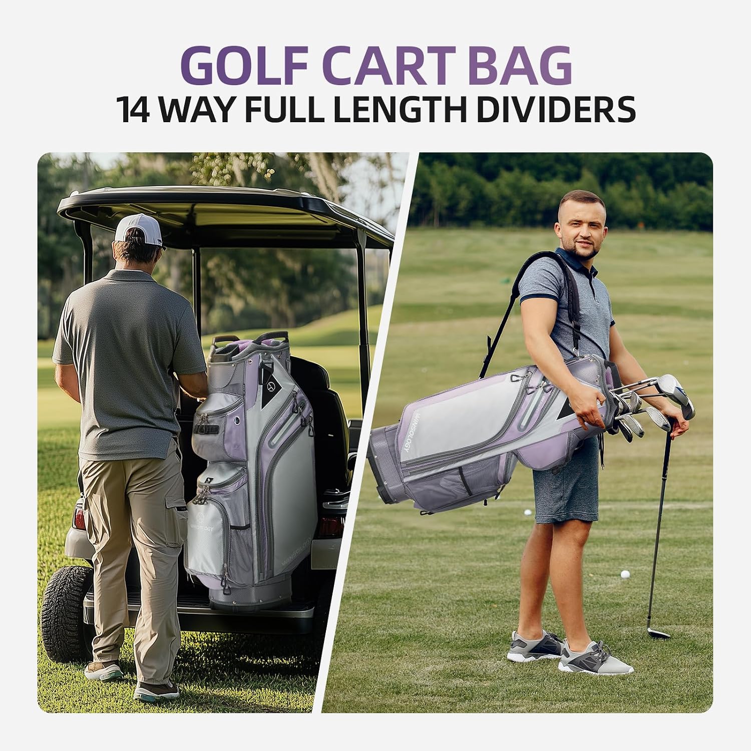 Max Lightweight Golf Cart Bag with Dual Handles and 14 Way Individual Full Length Dividers, Golf Club Bag with 11 Pockets, Large Putter Well, Double Strap Cooler for Men & Women