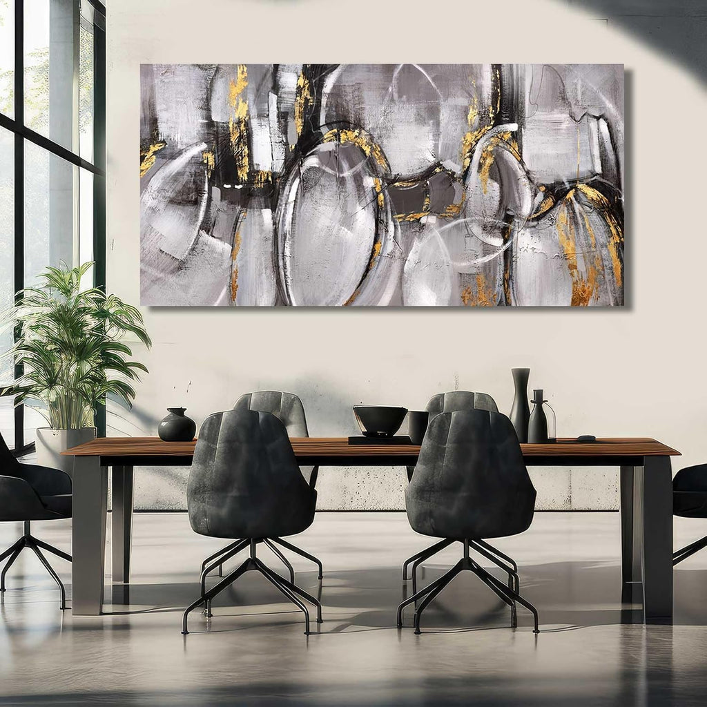 XIANSHOU Black and Grey Painting Pictures Abstract Wall Decor for Office 29'x 58' Modern Artwork Gold Foil Wall Art for Living Room Dining Room Bedroom