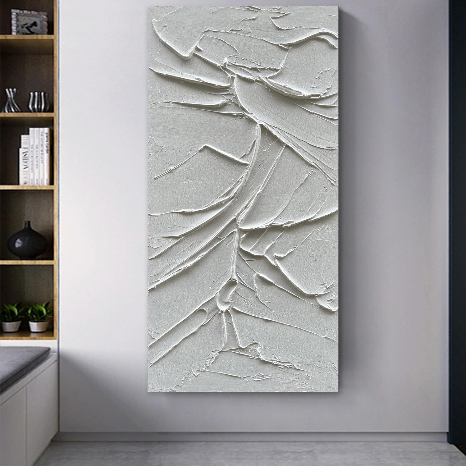 NANKAI Art Hand Painted White Canvas Wall Art 60x30 inch Large Abstract Modern Oil Painting Contemporary Textured Wall Art Minimalist Art Home Decor