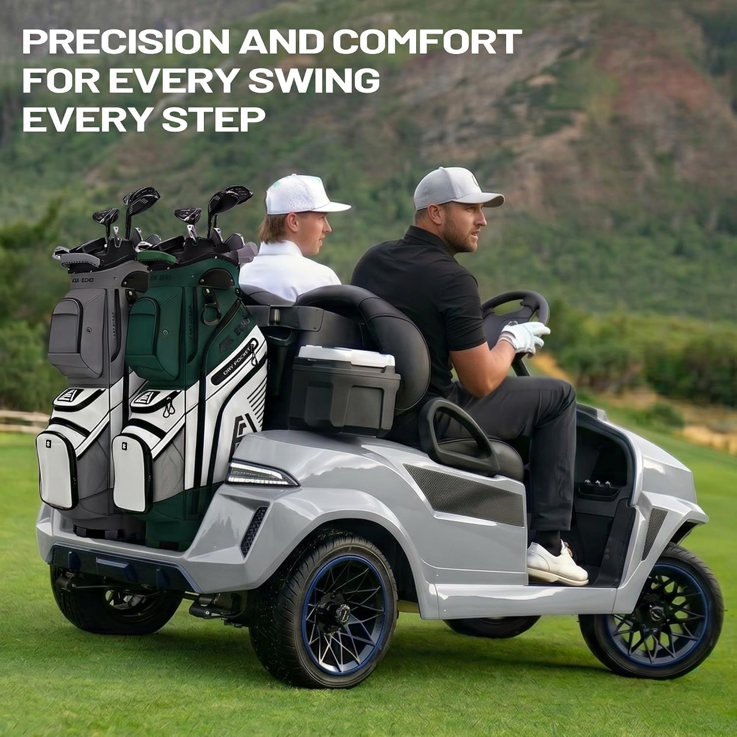 ASK ECHO T-Lock Golf Cart Bag with 14 Way Organizer Divider Top, Premium Cart Bag with Handles and Rain Cover for Men