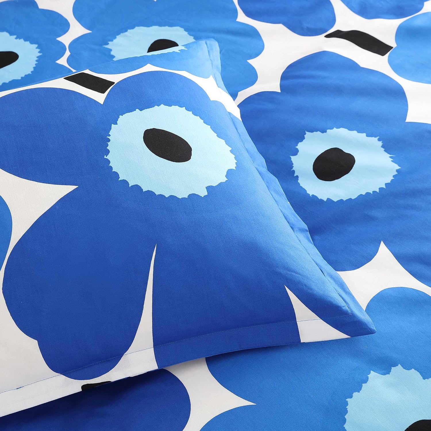 Marimekko - Full/Queen Duvet Cover Set, Cotton Percale Reversible Bedding with Matching Shams, Floral Home Decor (Unikko Blue, Full/Queen)