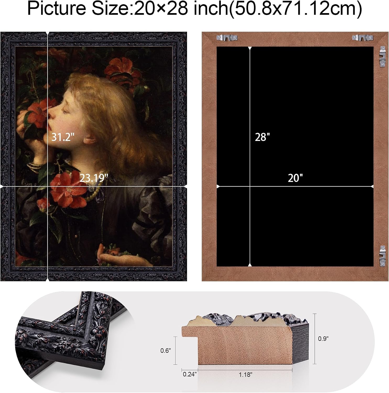 ArtXO Black 20'x28' Picture Frames: Wood Wall Hanging Frames Display 20 x 28 Pictures Poster, Vertical/Horizontal Frame with Glass and Back