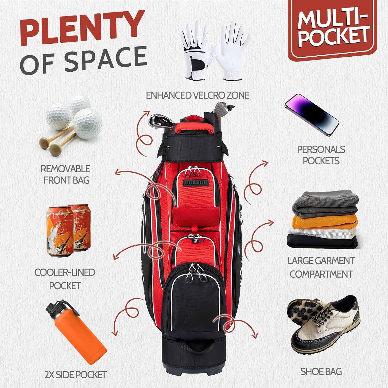 uniHimal14-Way Golf Cart Bag Pro with Full Length Divider Top, Golf Bag for Men with Handles and Rain Cover