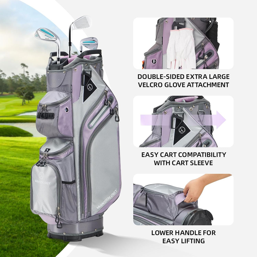 Max Lightweight Golf Cart Bag with Dual Handles and 14 Way Individual Full Length Dividers, Golf Club Bag with 11 Pockets, Large Putter Well, Double Strap Cooler for Men & Women