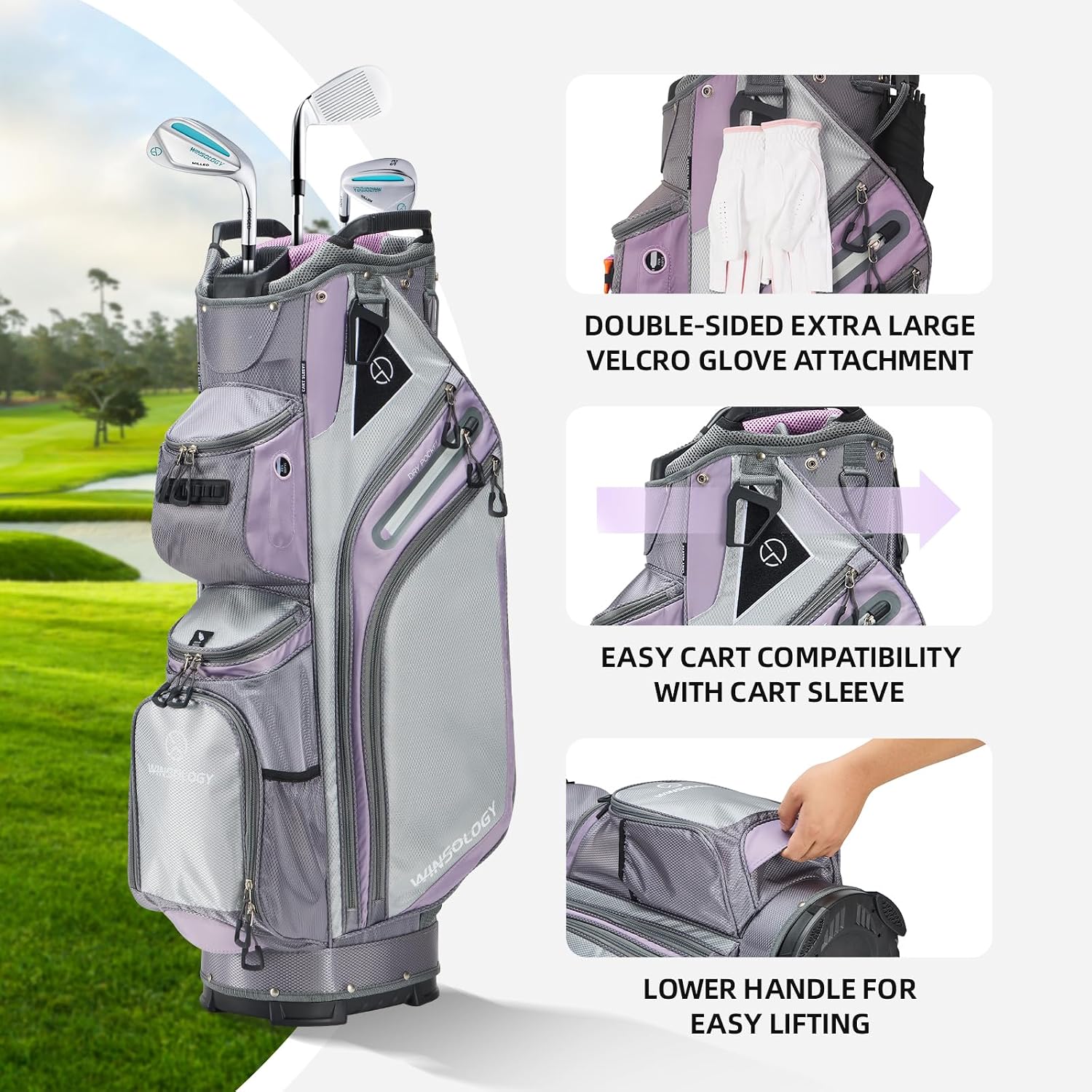 Max Lightweight Golf Cart Bag with Dual Handles and 14 Way Individual Full Length Dividers, Golf Club Bag with 11 Pockets, Large Putter Well, Double Strap Cooler for Men & Women