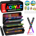 Surcotto 288 Colors Acrylic Paint Markers,Acrylic Paint Pens with Direct-Liquid Ink Control System,1-6mm Soft Brush Tip Paint for Rock, Wood, Canvas, Glass, Fabric, Metal, Plastic, Paper, with Bag