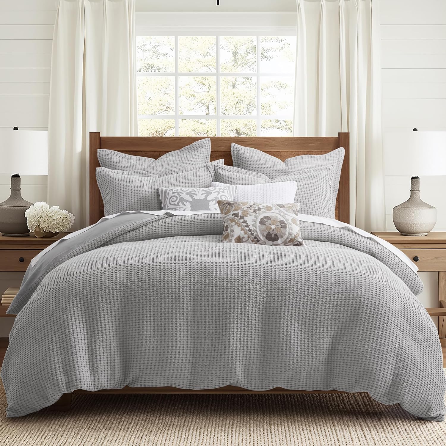 Levtex Home Mills Waffle King Duvet Cover Set (106x94in) with 2 Pillow Shams (36x20in) - Grey Pewter - Cotton King Size Duvet Cover Set - Soft, Pre-Washed