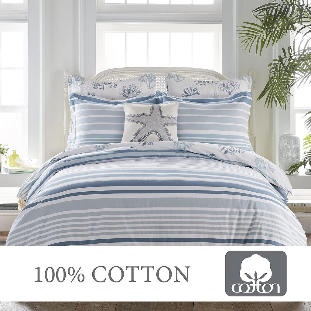 Levtex Home - Truro Comforter Set - Twin Comforter + One Standard Pillow Cases - Stripe - Shades of Blue - Comforter (68 x 88in.) and Pillow Case (26 x 20in.) - Cotton
