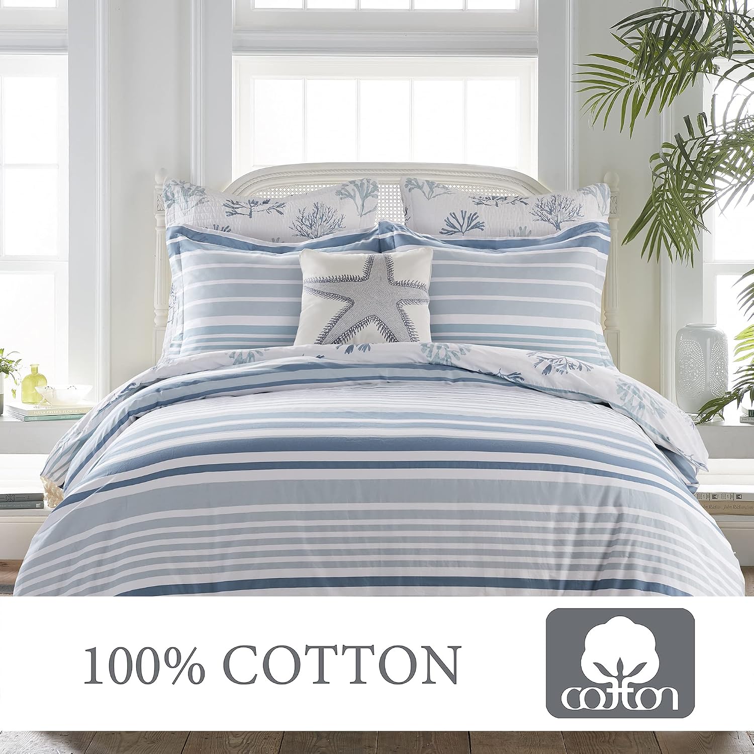 Levtex Home - Truro Comforter Set - Twin Comforter + One Standard Pillow Cases - Stripe - Shades of Blue - Comforter (68 x 88in.) and Pillow Case (26 x 20in.) - Cotton