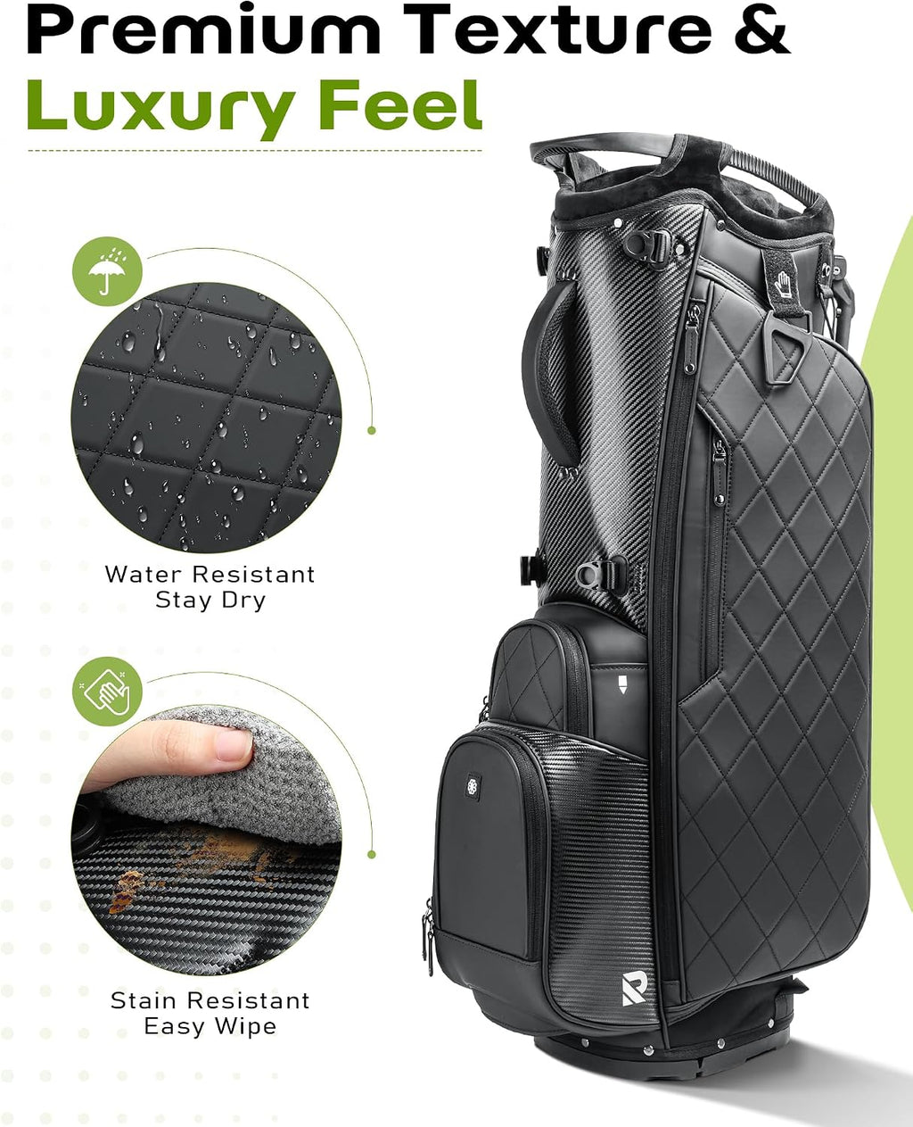 14 Way Golf Stand Bag, Full Length Dividers PU Leather Golf Bag with Plush Top for Men/Women, Waterproof & Versatile Storage Golf Bag with Cooler, Rain Cover and Removable Straps