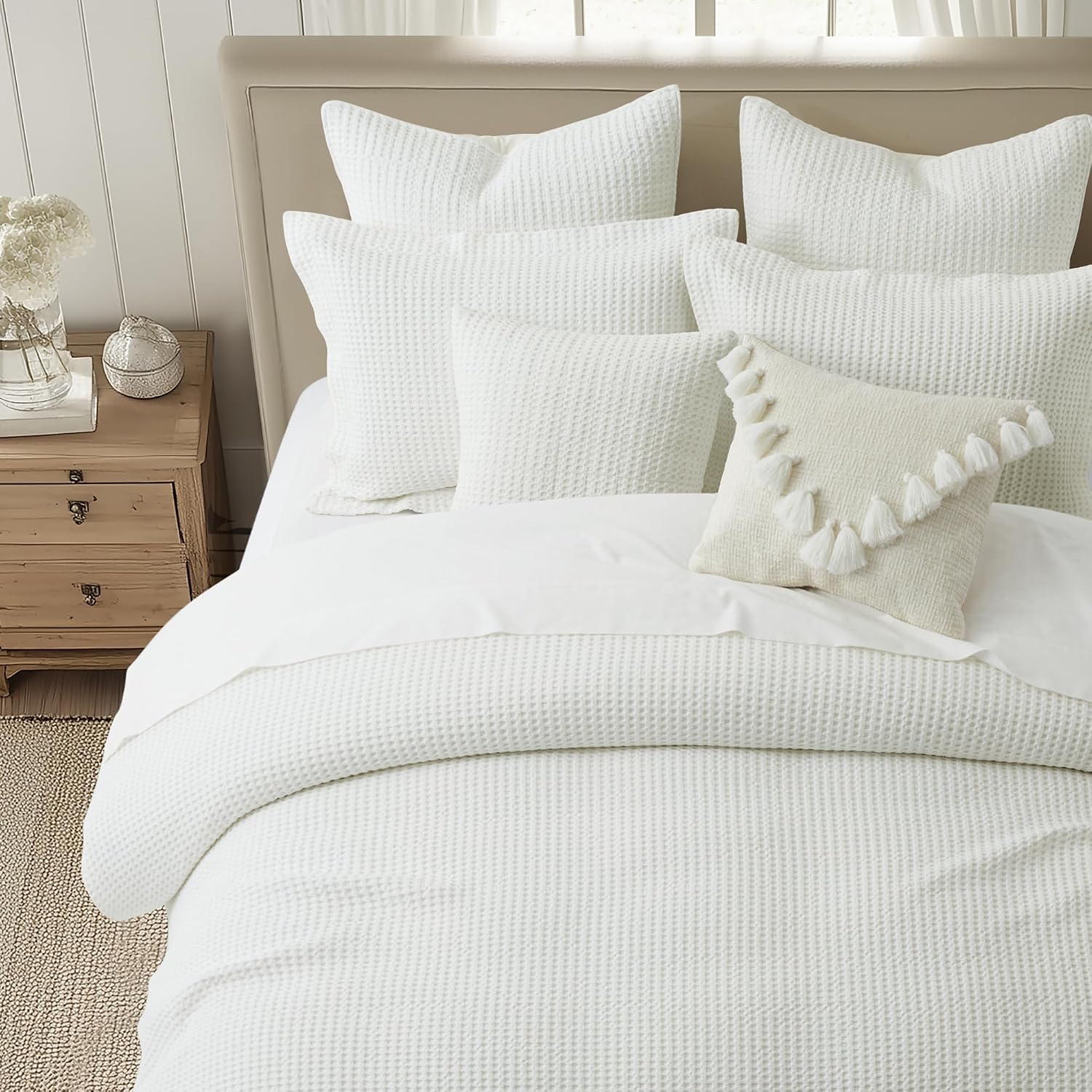 Levtex Home Mills Waffle King Duvet Cover Set (106x94in) with 2 Pillow Shams (36x20in) - Cream - Cotton King Size Duvet Cover Set - Soft, Pre-Washed