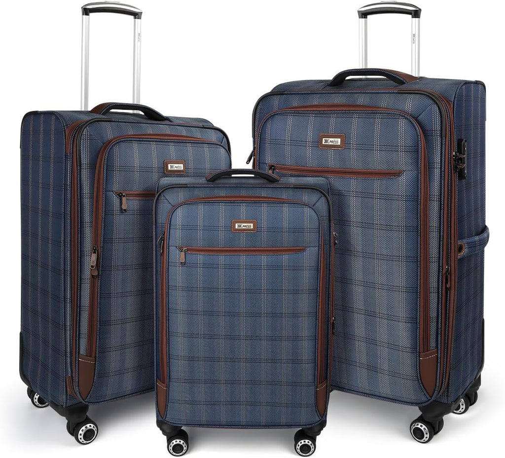 Luggage Sets 3 Piece,Suitcases with Wheels Hardshell,Softside Luggage Set,Foldie Travel Bag Expandable,Charcoal Material W/Tsa Lock & Double Spinner Wheels(20in/26in/30in) COLOR#2