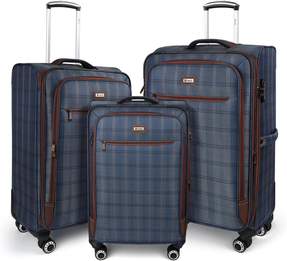 Luggage Sets 3 Piece,Suitcases with Wheels Hardshell,Softside Luggage Set,Foldie Travel Bag Expandable,Charcoal Material W/Tsa Lock & Double Spinner Wheels(20in/26in/30in) COLOR#2