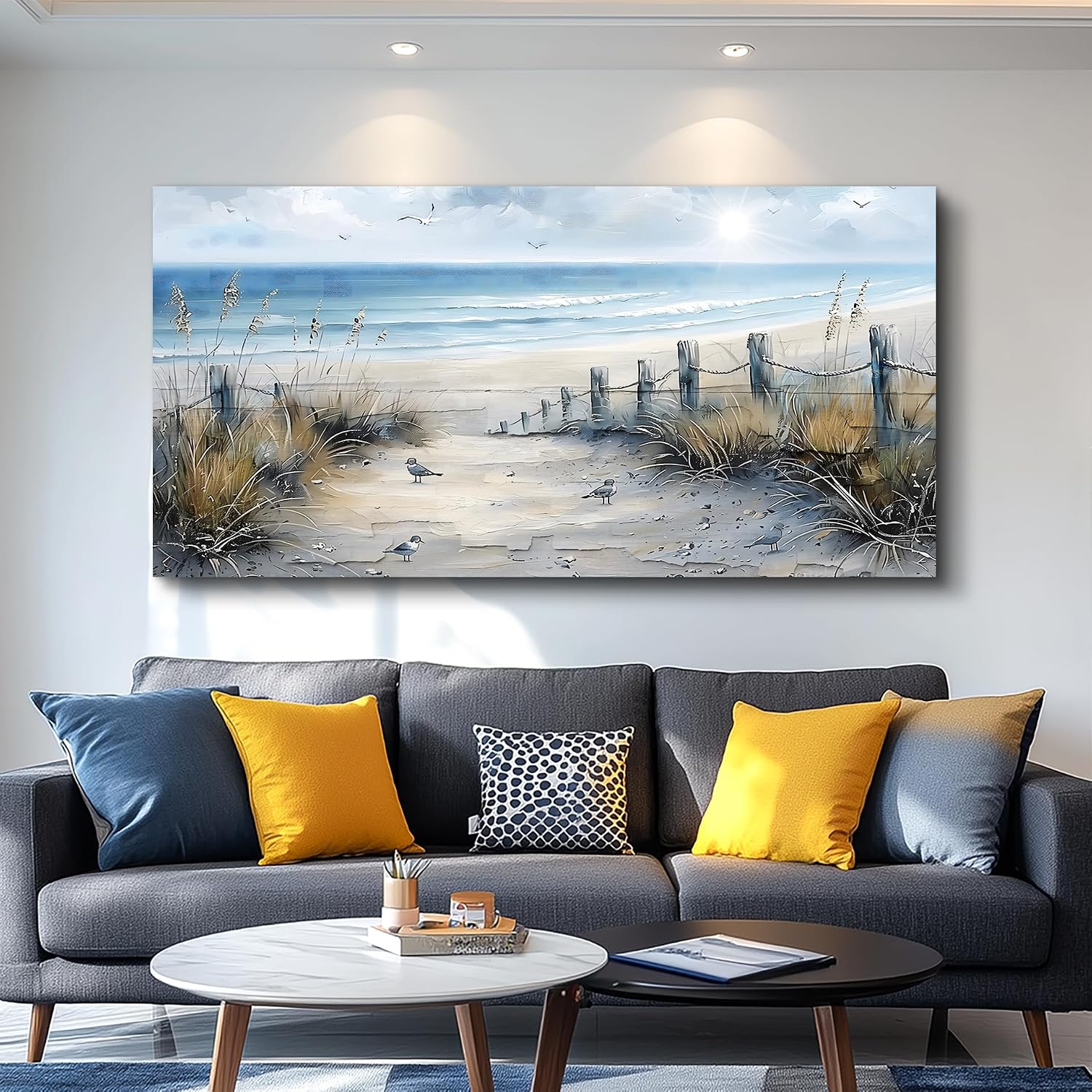 FUHAIHUA Canvas Wall Art For Living Room Large Wall Decorations For Office Modern Bedroom Wall Decor Beach Pictures Blue Ocean Sea Wave Paintings Artwork Aesthetics Posters Home Decor 30X60 In