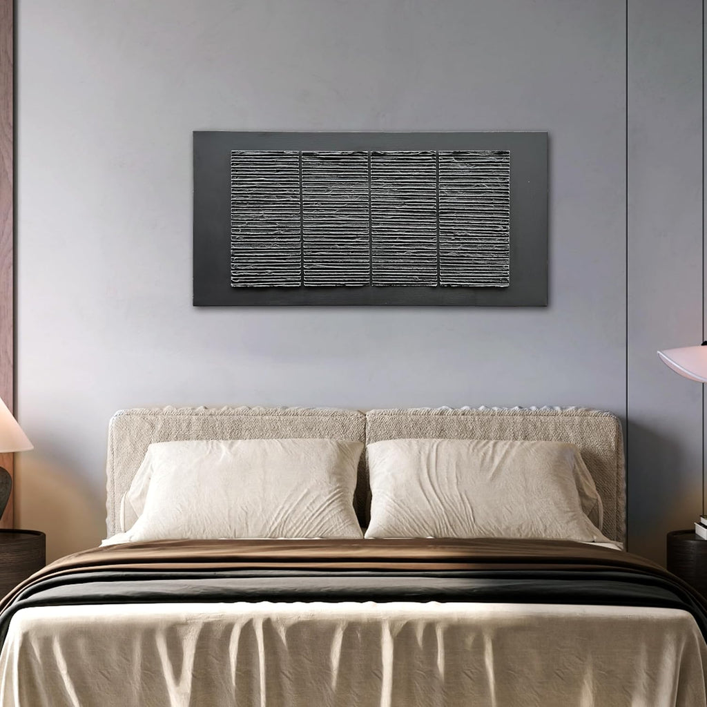 NANKAI Art Hand-Painted 30x60 inch Black Texture Abstract Art, Contemporary Minimalist Canvas Oil Painting, Large-Scale Home Wall Decoration Art