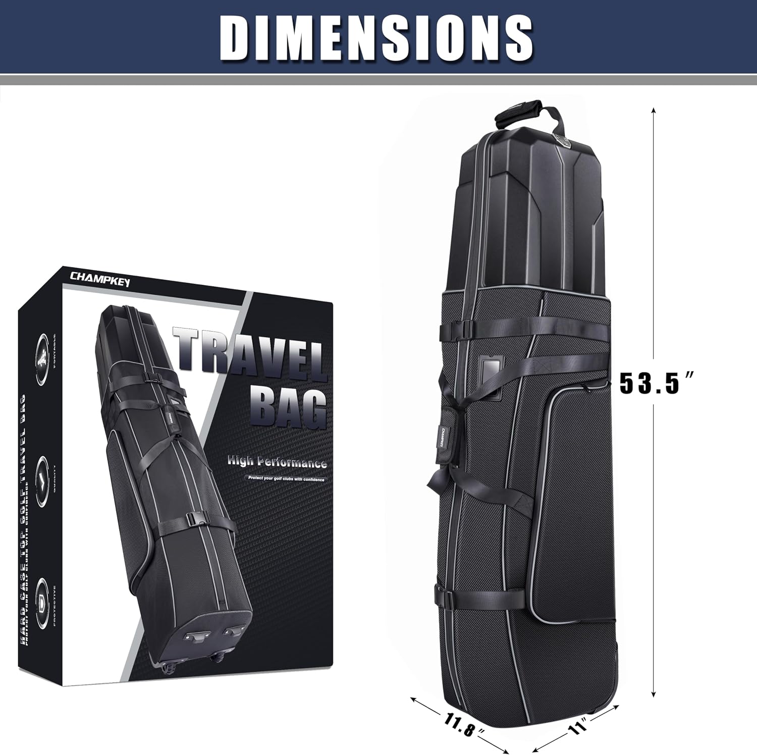 CHAMPKEY Premium Soft-Padded Golf Travel Bags for Airlines - Travel Golf Gags for Airlines with Premium Oxford Fabric and Oversized Wheels
