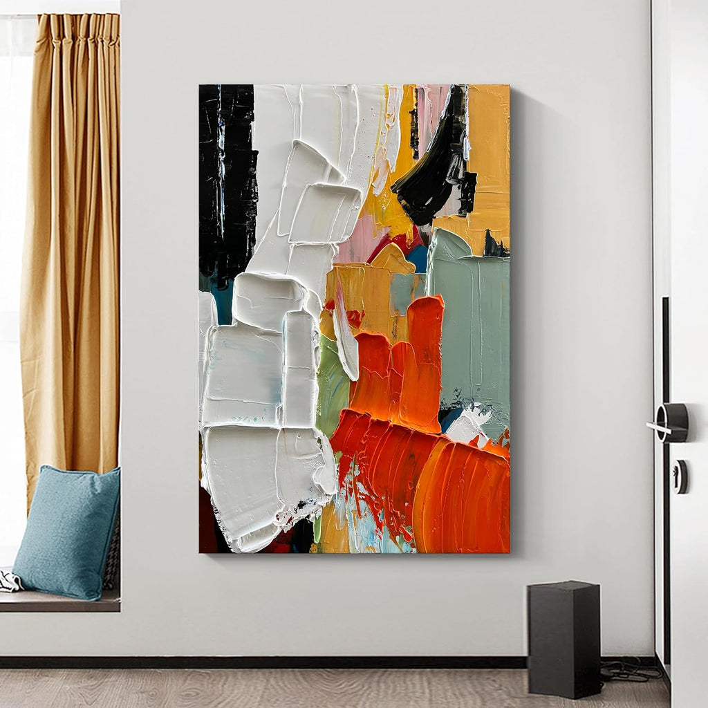 Art 100% Hand-Painted Modern Abstract Art White and Black Art Oil Paintings for Family Living Room Hallway Wall Decoration 45x30 inches
