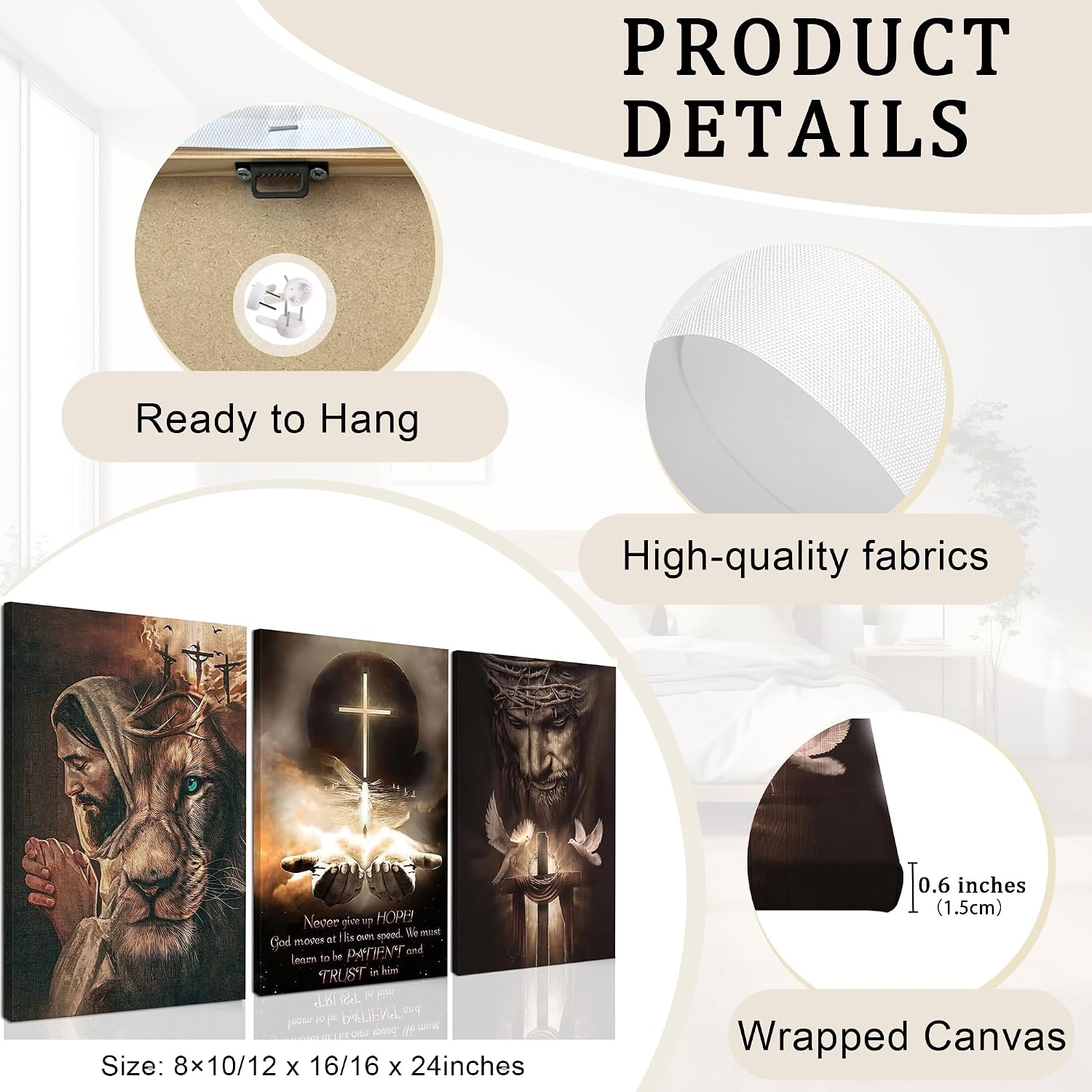 Fantasy Artists 3Pcs Jesus Wall Art, Christian Wall Decor for Biblical Room, Unframed Canvas Painting Prints, Religious Art Posters for Church Living Room Bathroom, 20' X 30'