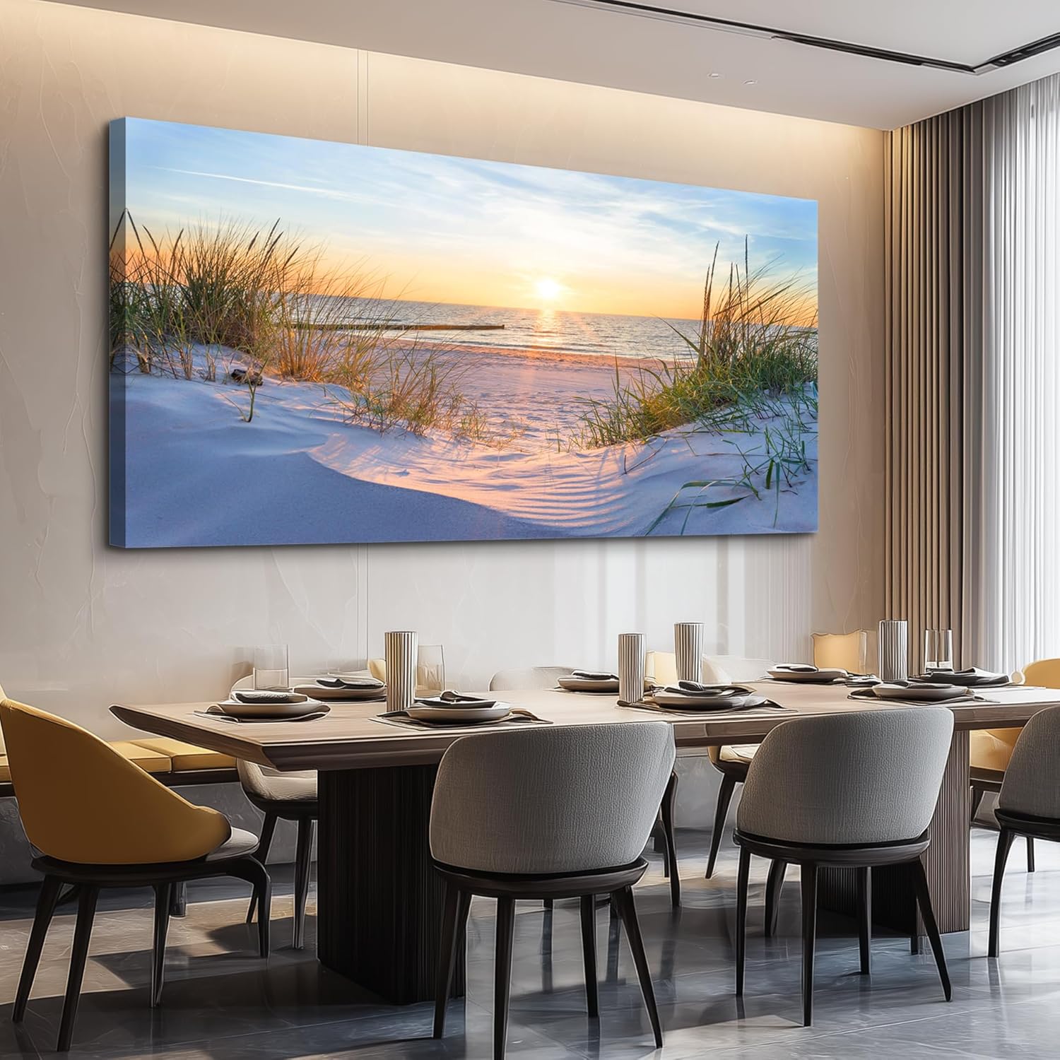 Canvas Wall Art For Living Room Super Large Size Wall Decor For Office Canvas Art Framed Pictures Artwork Blue Sun Beach Grass Ocean Landscape Paintings Bedroom Decor Seascape Draw Home Decorations