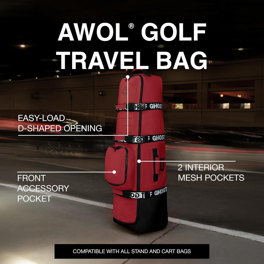 Ghost Golf AWOL Golf Travel Bag for Airlines with Wheels - Soft Padded Golf Club Travel Cover Fits All Stand & Cart Bags - Lockable Zippers, Water Resistant & Long-Lasting Heavy Duty Material