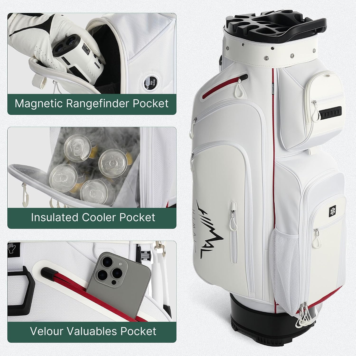 uniHimal Golf Cart Bag with 14-Way Full-Length Dividers, Golf Bag for Men Women with Magnetic Leather Pocket, Handles and Rain Cover, Lightweight Golf Club Bag Includes Cooler Pockets