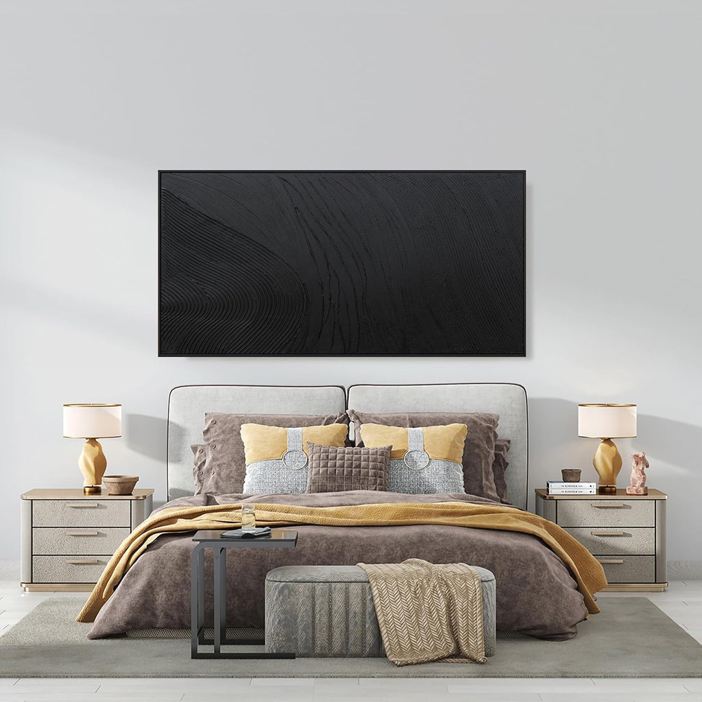 Framed Abstract Wall Art For Living Room Wall Decor Artwork 48' W X 24' H Black Hand Painted Line Texture Canvas In Large Abstract Artwork For Living Room Bedroom Office Modern Glam Decor Ready To Hang