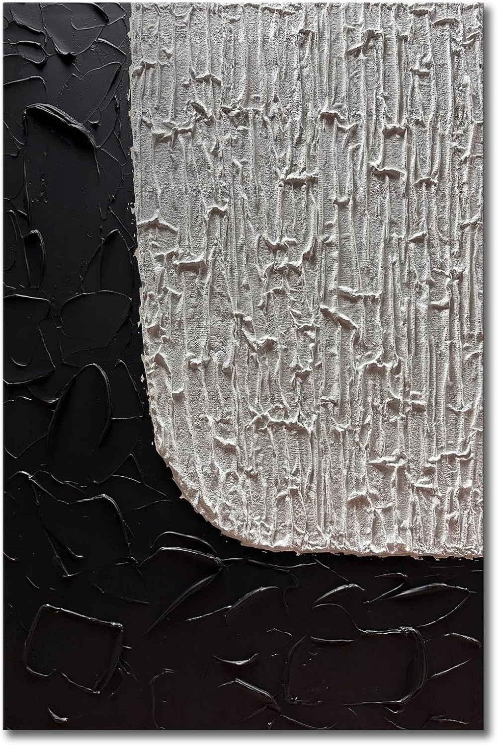 zoinart Large Black and White Textured Wall Art, 30x45 Inches Hand Painted Abstract Paintings on Canvas Wall Art, Contemporary Artwork for Home Decorations
