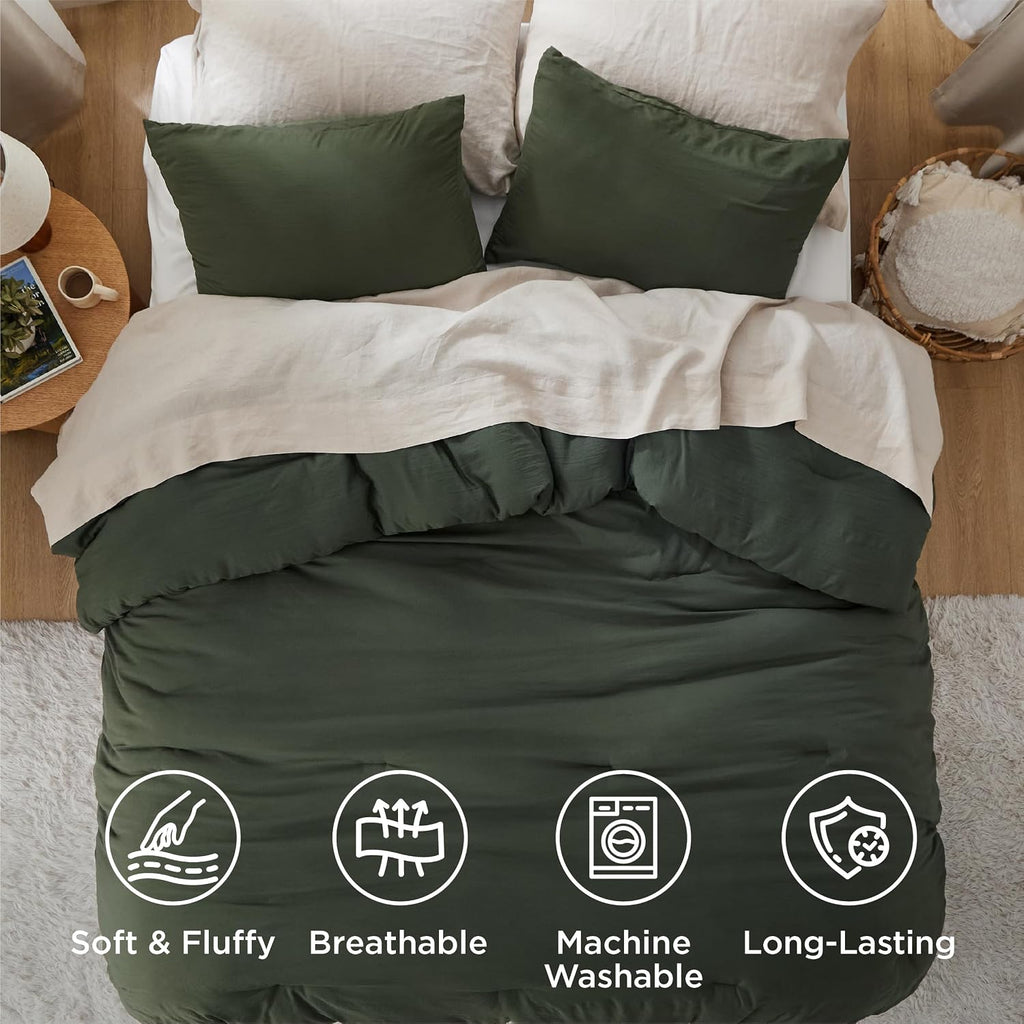 Bedsure Super King Plus Comforter Set, Dark Green Soft Prewashed Bedding for All Seasons, 3 Pieces GentleSoft™ Bed Set, 1 Lightweight Comforter (128'x120') and 2 Pillowcases (20'x36')