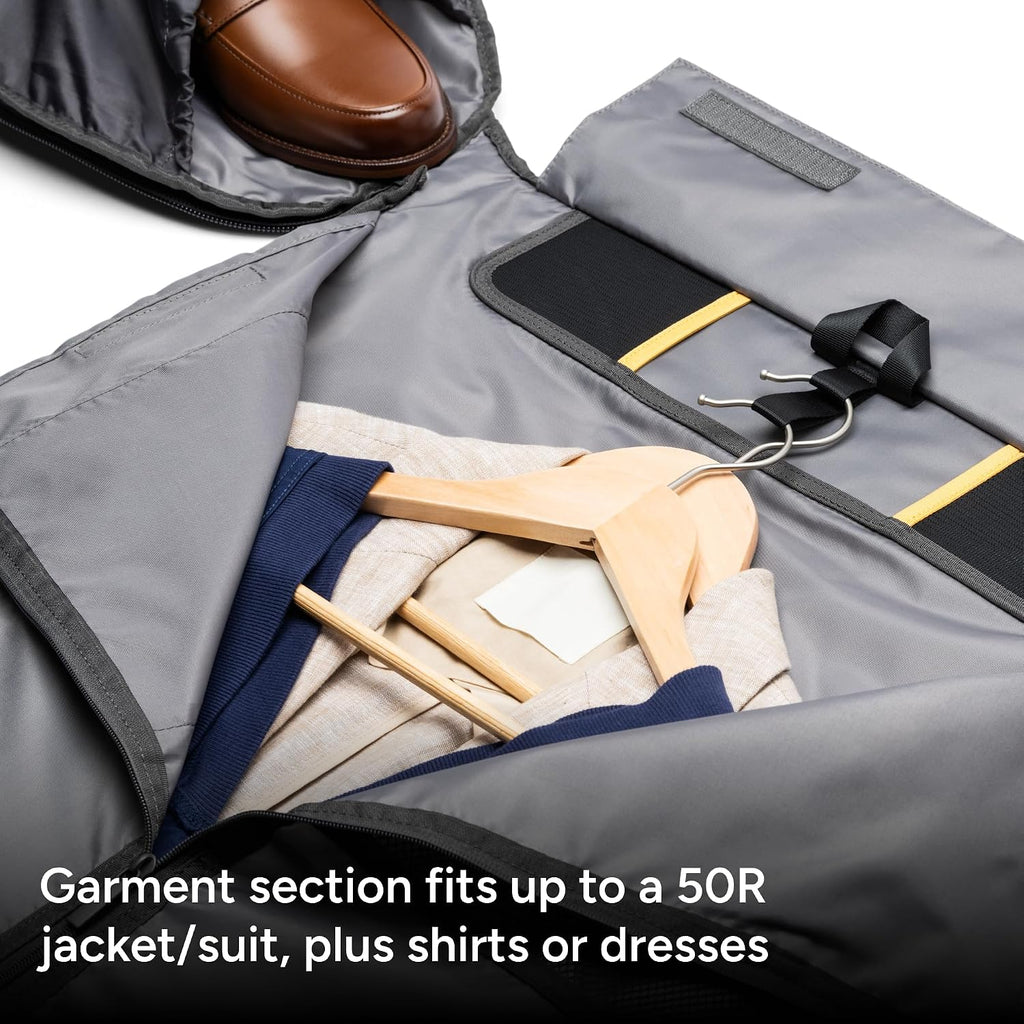 Halfday Convertible 2-in-1 Premium Garment Duffel Weekender Bag 45L: Wrinkle-Free Travel (Hanging Suit Compartment, Shoe Pockets, Trolley Sleeve), Balistic Nylon Carry-on, Ash