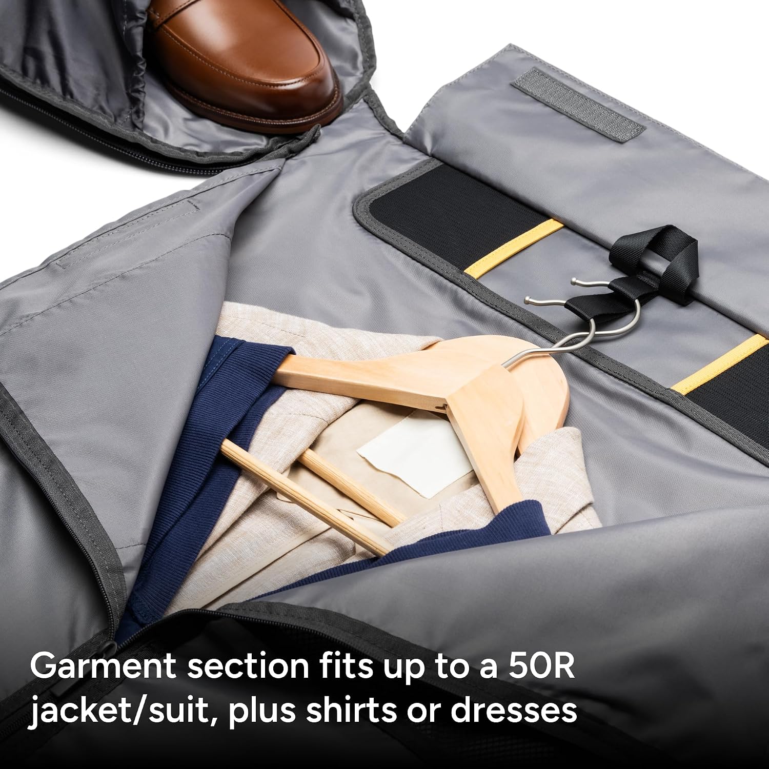 Halfday Convertible 2-in-1 Premium Garment Duffel Weekender Bag 45L: Wrinkle-Free Travel (Hanging Suit Compartment, Shoe Pockets, Trolley Sleeve), Balistic Nylon Carry-on, Ash