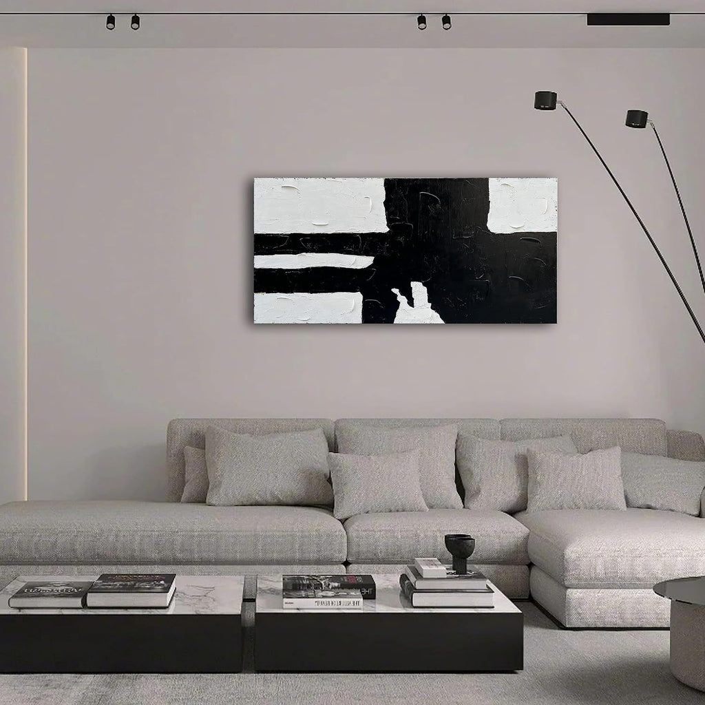 NANKAI Art Hand painted Minimalist style black and white art abstract wall decoration oil painting living room corridor office wall decoration art piece 24x48 inches