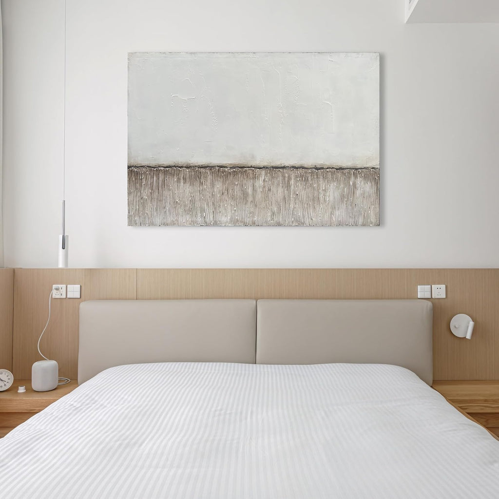 NANKAI Art 30x45 inch Hand-Painted White and Grey Minimalist Oil Painting Large Canvas Painting Modern Abstract Art Home Office Wall Decoration Painting