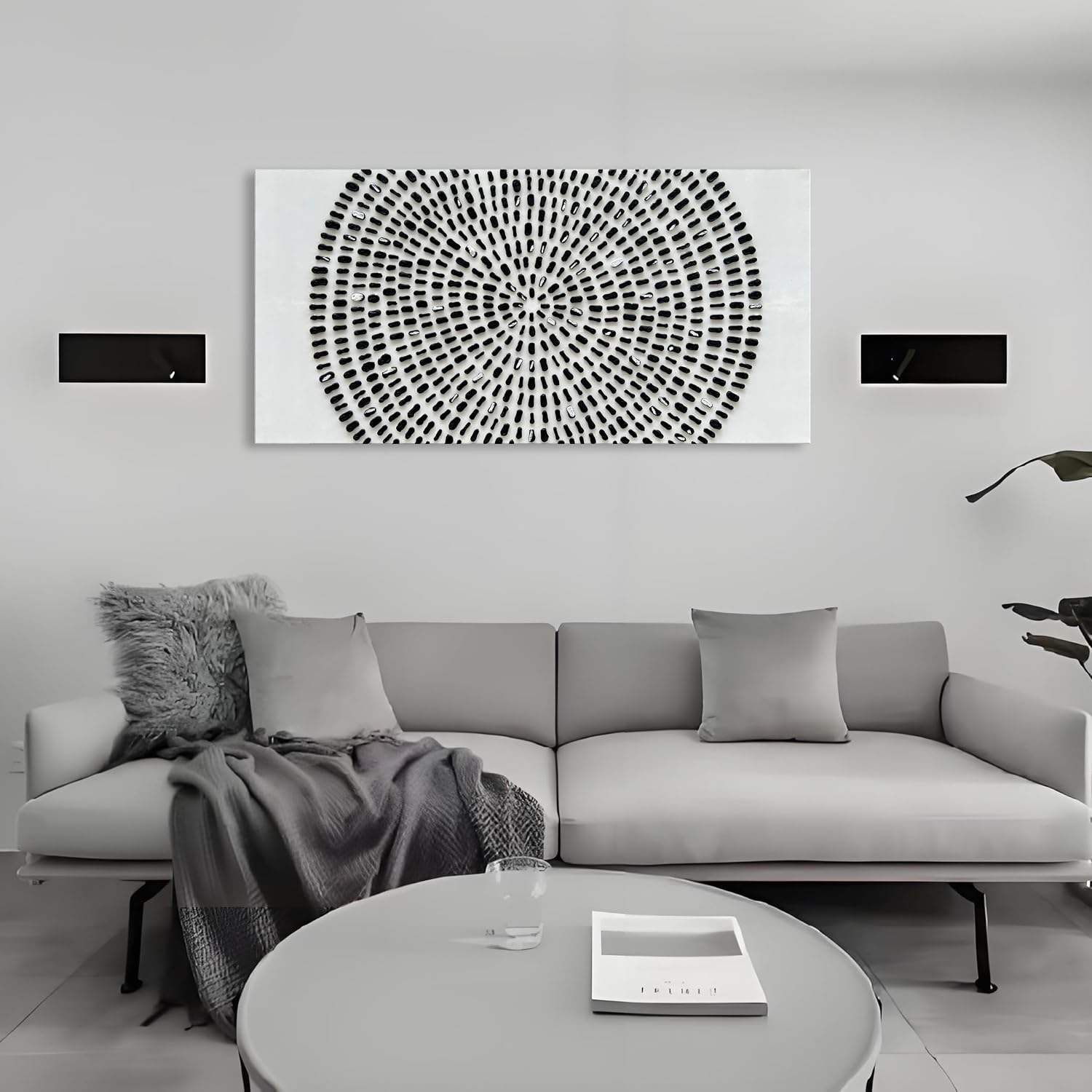 Art 30x60 inch Hand Painted Black and White Abstract Texture Art Oil Painting Large Modern Art Canvas Wall Decoration Painting