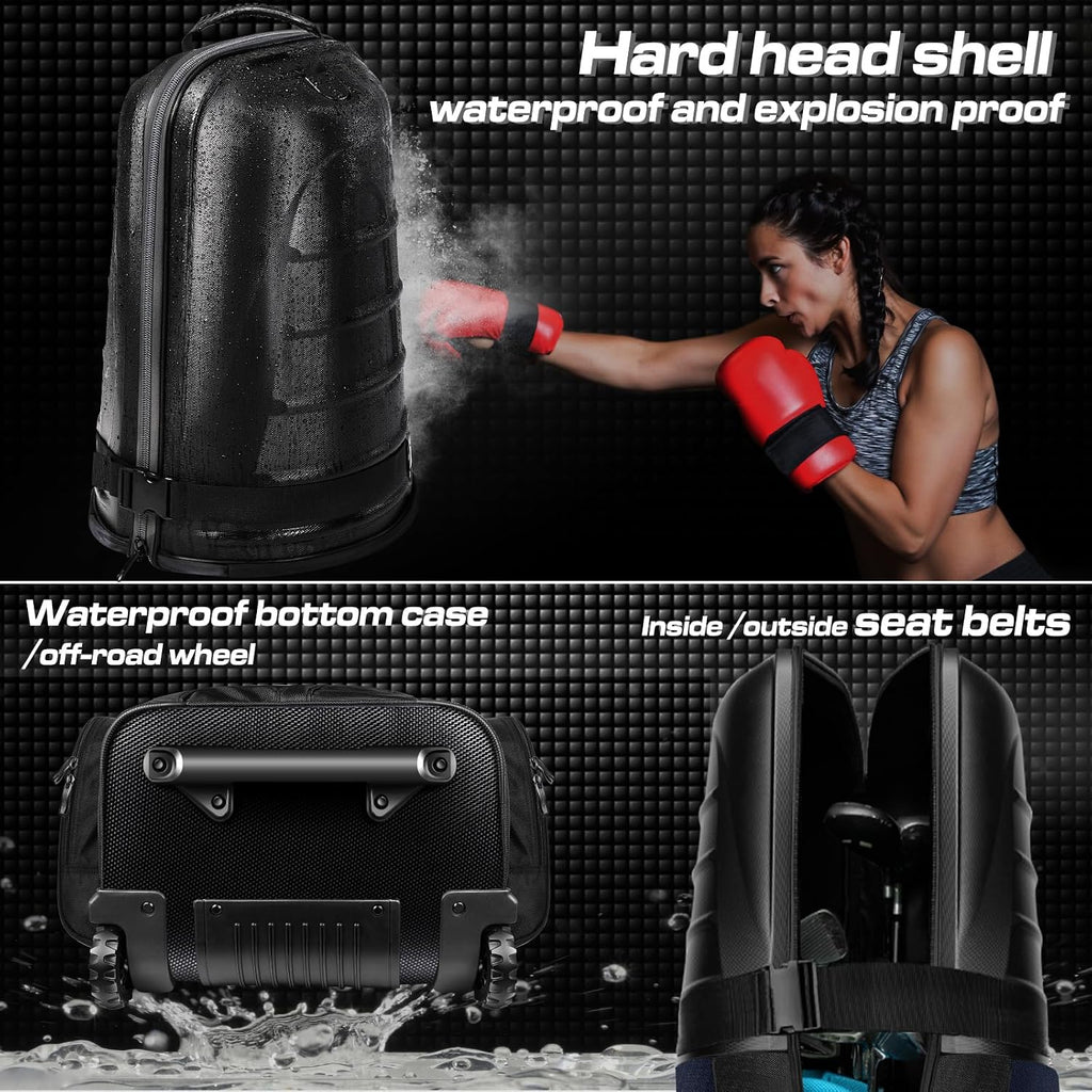 JANUS Golf Travel Bag Hard Case with Foldable Support Legs, Hands-Free Golf Club Travel Bag with 360° Spinner Wheels, ABS Hard Shell, Foldable Design for Airline Travel