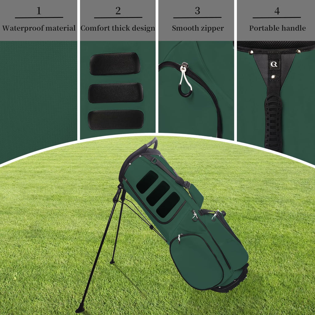 Lightweight Golf Stand Bag with 14 Way Full-Length Dividers, 7 Zippered Pockets and Rain Cover, with Handles and Dual Strap