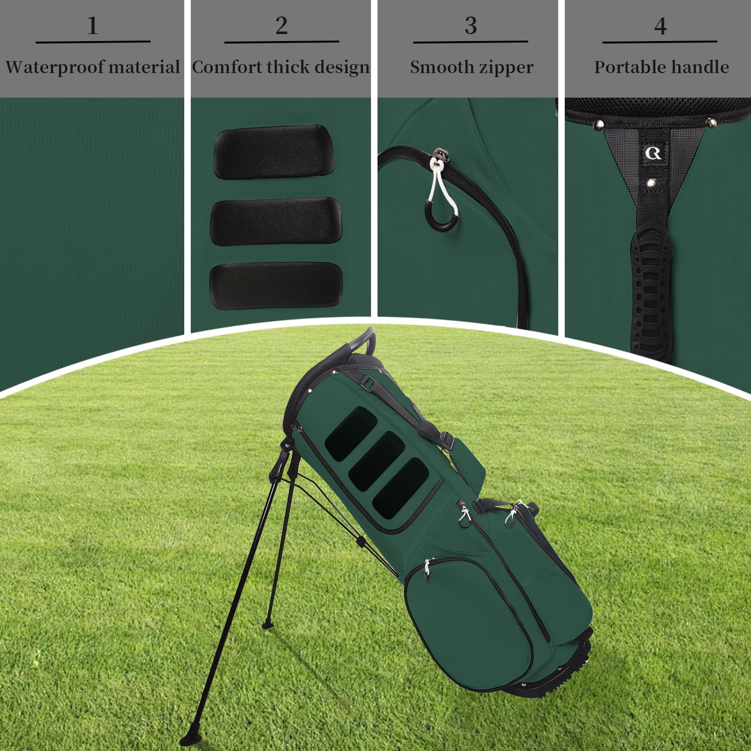 Lightweight Golf Stand Bag with 14 Way Full-Length Dividers, 7 Zippered Pockets and Rain Cover, with Handles and Dual Strap