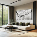 XIANSHOU Black Line Canvas Pictures Gray Decorative Painting 29'x58' Wood Wall Art Modern Art Prints Abstract Wall Art for Living Room Wall Pictures for Bedroom