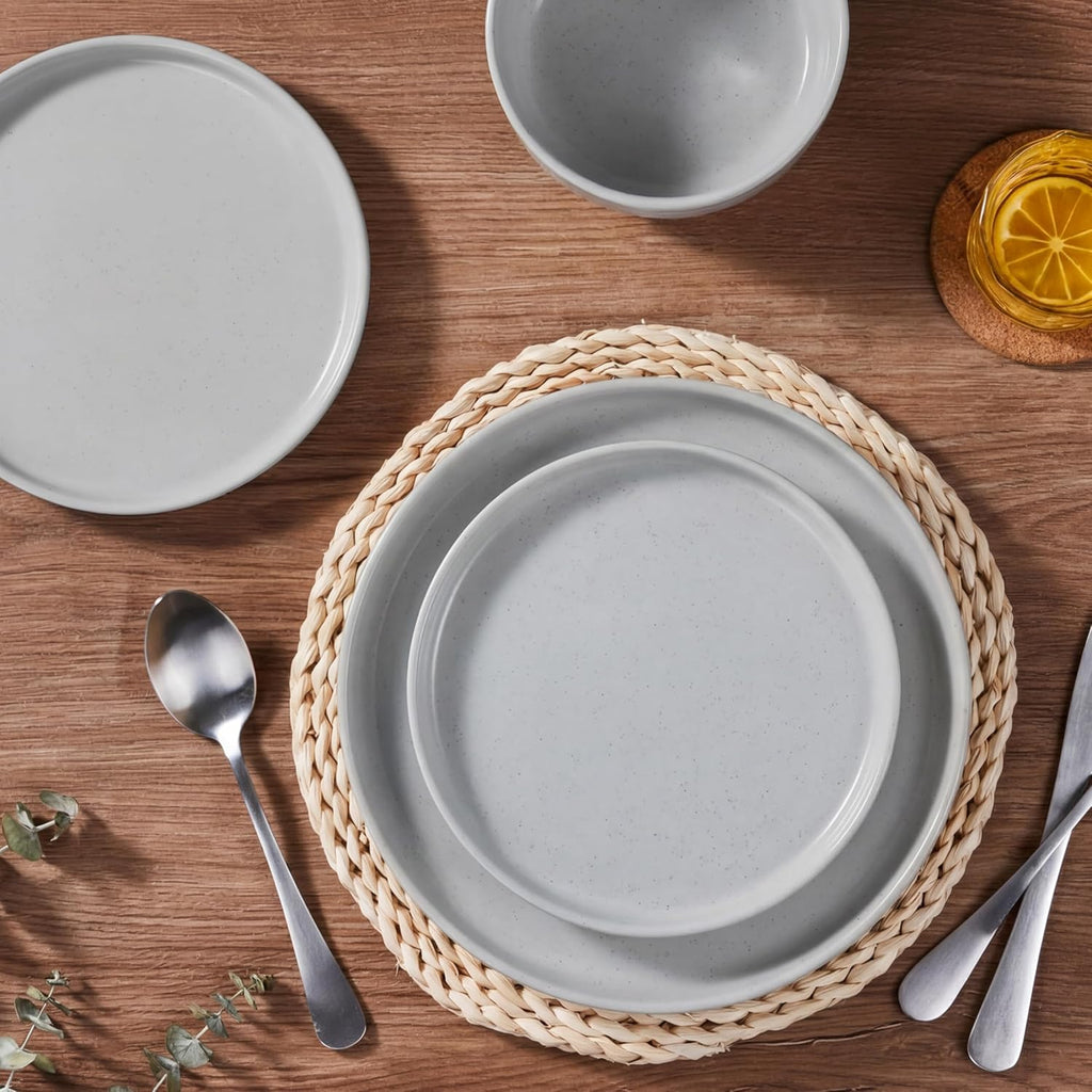 HaWare 24-Piece Plates and Bowls Set for 6, Stoneware Dinnerware Sets with Pasta Bowl, Dishes Set for Home Restaurant, Speckled Misty Grey
