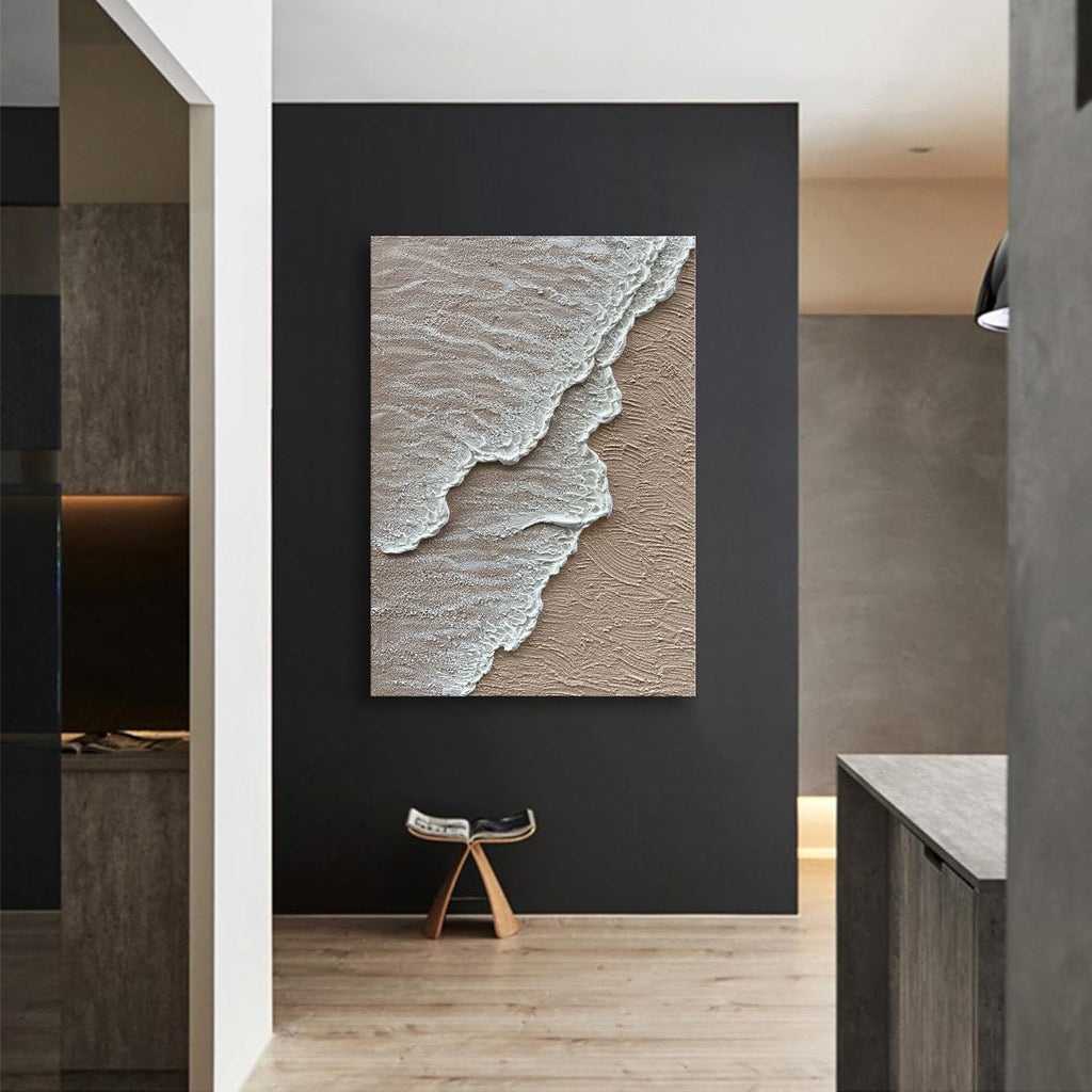 NANKAI Art 3D Ocean Wave Oil Painting Natural Scenery White Abstract Canvas Art Mural 40x28 inches