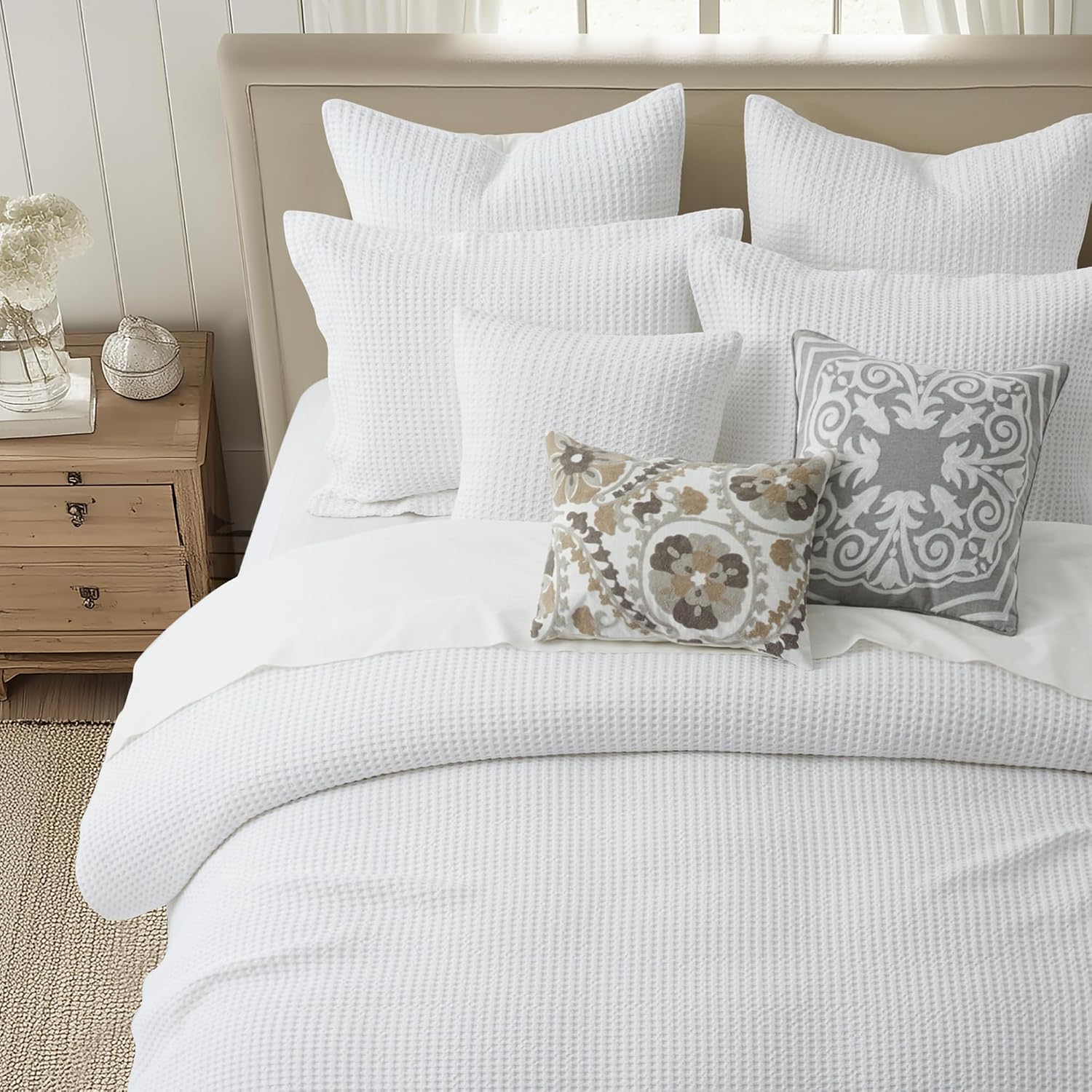 Levtex Home Mills Waffle King Duvet Cover Set (106x94in) with 2 Pillow Shams (36x20in) - Bright White - Cotton King Size Duvet Cover Set - Soft, Pre-Washed