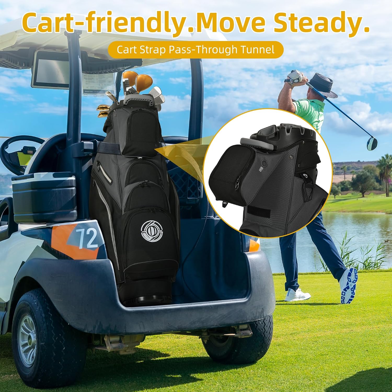 Shopsource Golf Cart Bag, 14 Way Molded Lock Top Club Bag with Full-Length Dividers, Upgrade 900D Oxford Silence Cart Bags for Men with Handles Ergonomic Strap, Stable Base