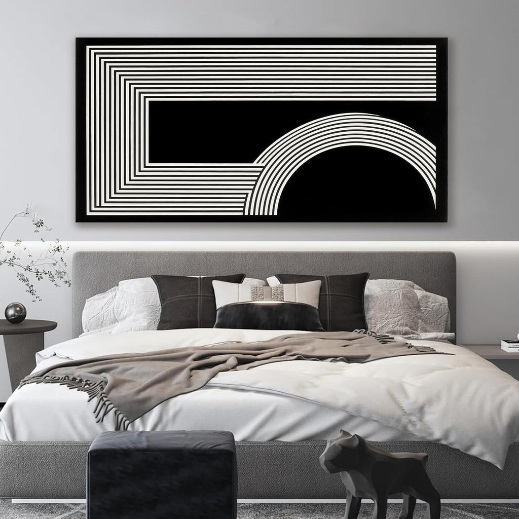 TAIJXAGSG Large Abstract Wall Art Black And White Wall Art Geometric Line Print Painting Artwork Canvas Art Wall Decor Simple Picture Artwork For Living Room Bedroom Office Home Decor 29'X 58'