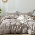 MooMee Bedding Duvet Cover Set 100% Washed Cotton Linen Like Textured Breathable Durable Soft Comfy (Heathered Brownish Grey, Super King Plus 120'x120')