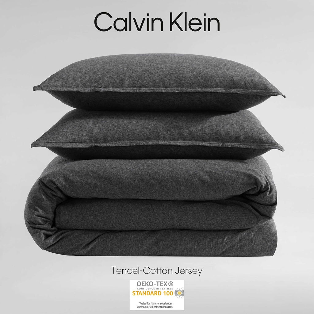 Calvin Klein - Twin XL Comforter Set, Naturally Soft Cotton Cotton Melange Jersey Bedding with Matching Pillowcase, 2 Piece Bed Set (Modern Cotton Melange Gunmetal Grey)