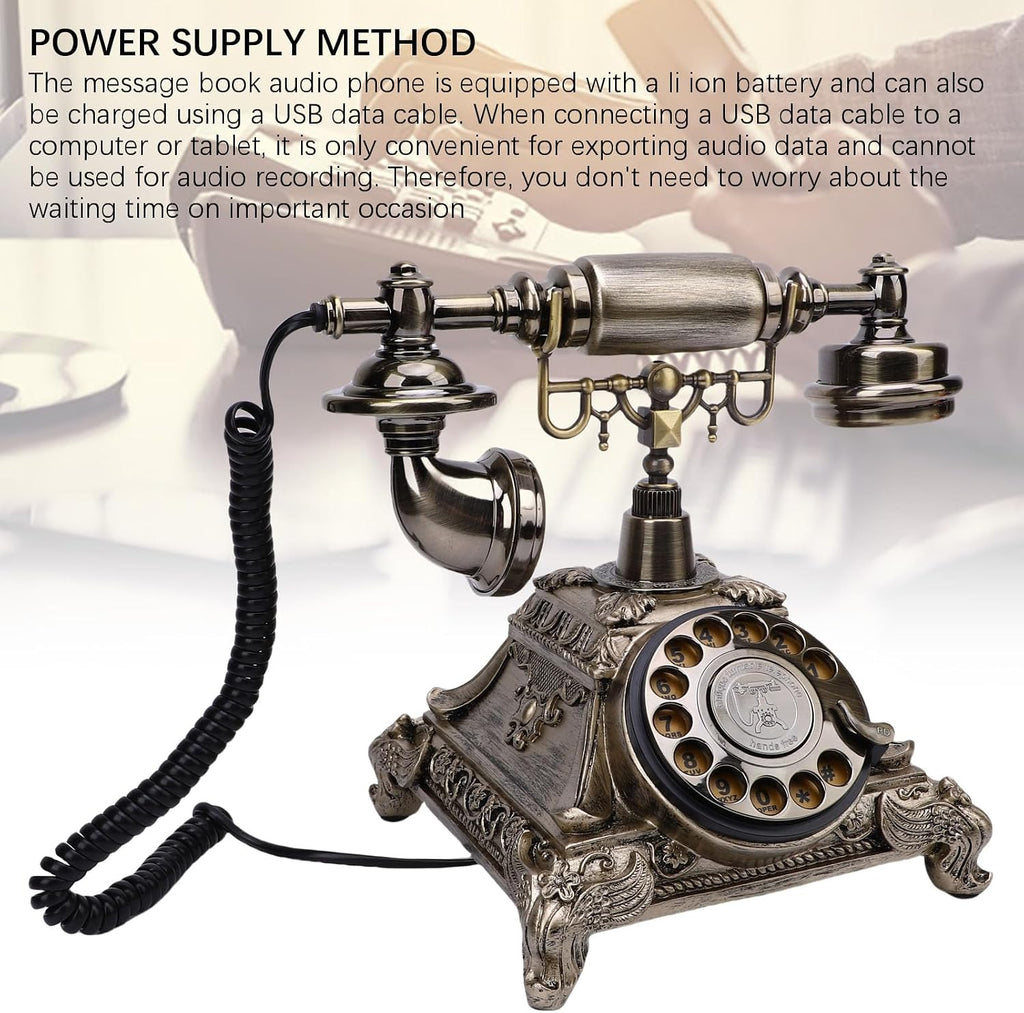 Audio Guest Book Phone, 32G Capacity Vintage Retro Telephone, Retro Audio Telephone Recording Customized Voice Message for Your Wedding Party, Wedding Idea Alternative (Antique Brass Color)